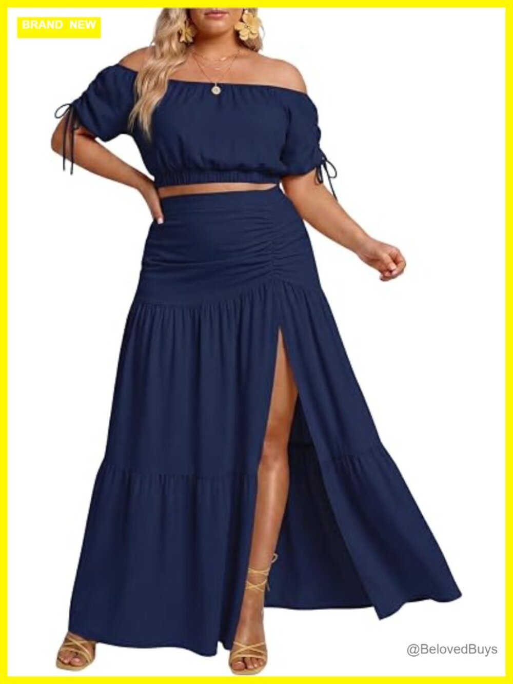 Plus Size Off Shoulder Crop Top and Maxi Skirt Set